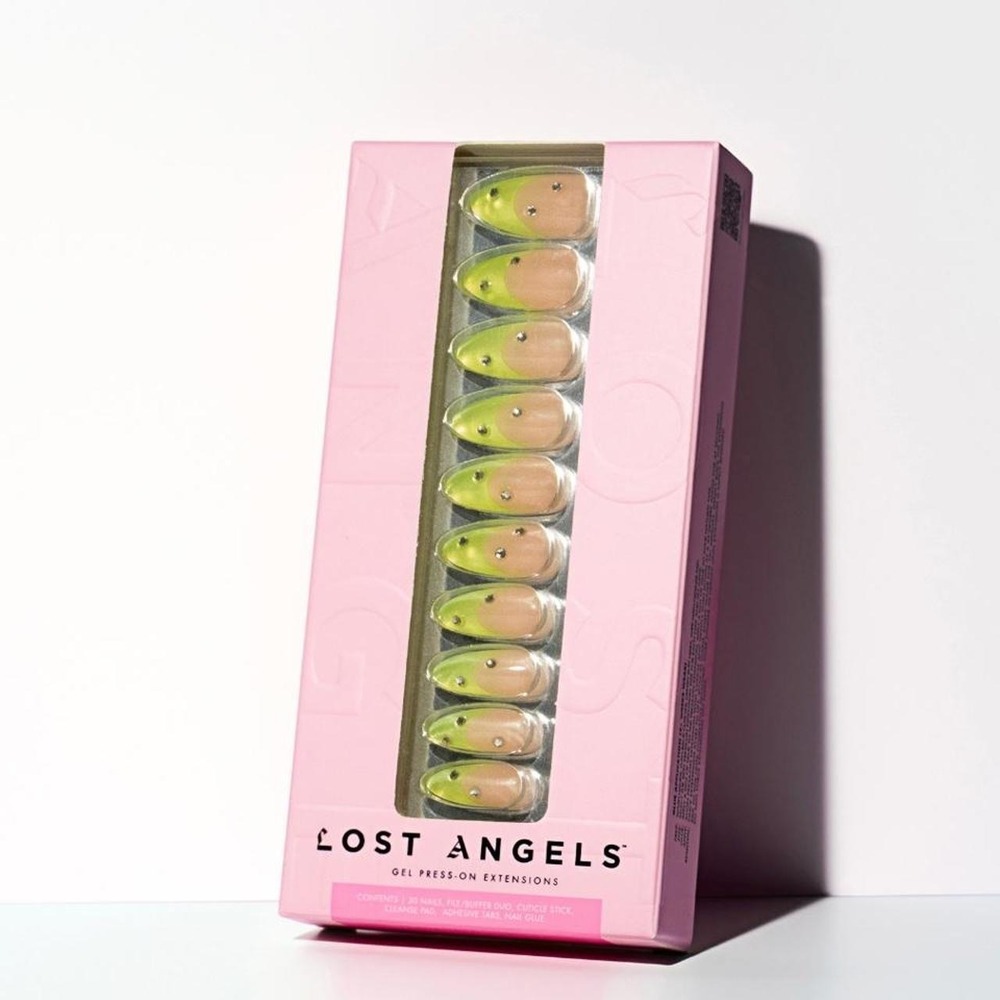 Lost Angels Gel Press On Nails Gelato Green Peach Gradient Silver Studs NEW
